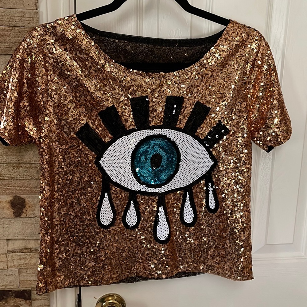 🧿Gold Sequin crop top/ evil eye 🧿 ⭐️⭐️⭐️⭐️